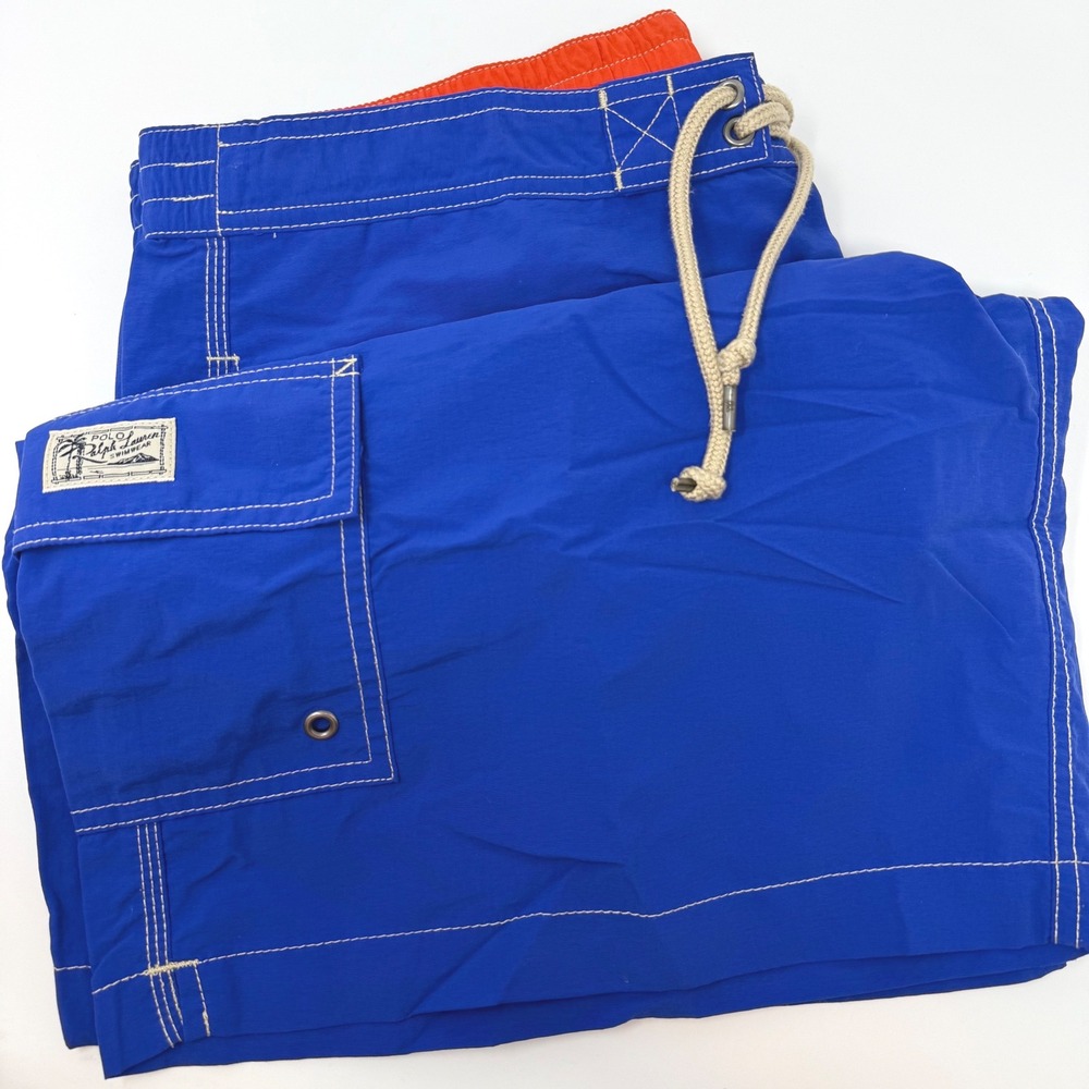 Polo Ralph Lauren Mens Large Royal Blue Swim Trunks Mesh Lined Cargo Pocket